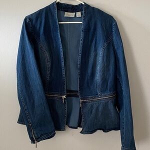 Chico's Dark Indigo Denim Zip-Peplum Jacket